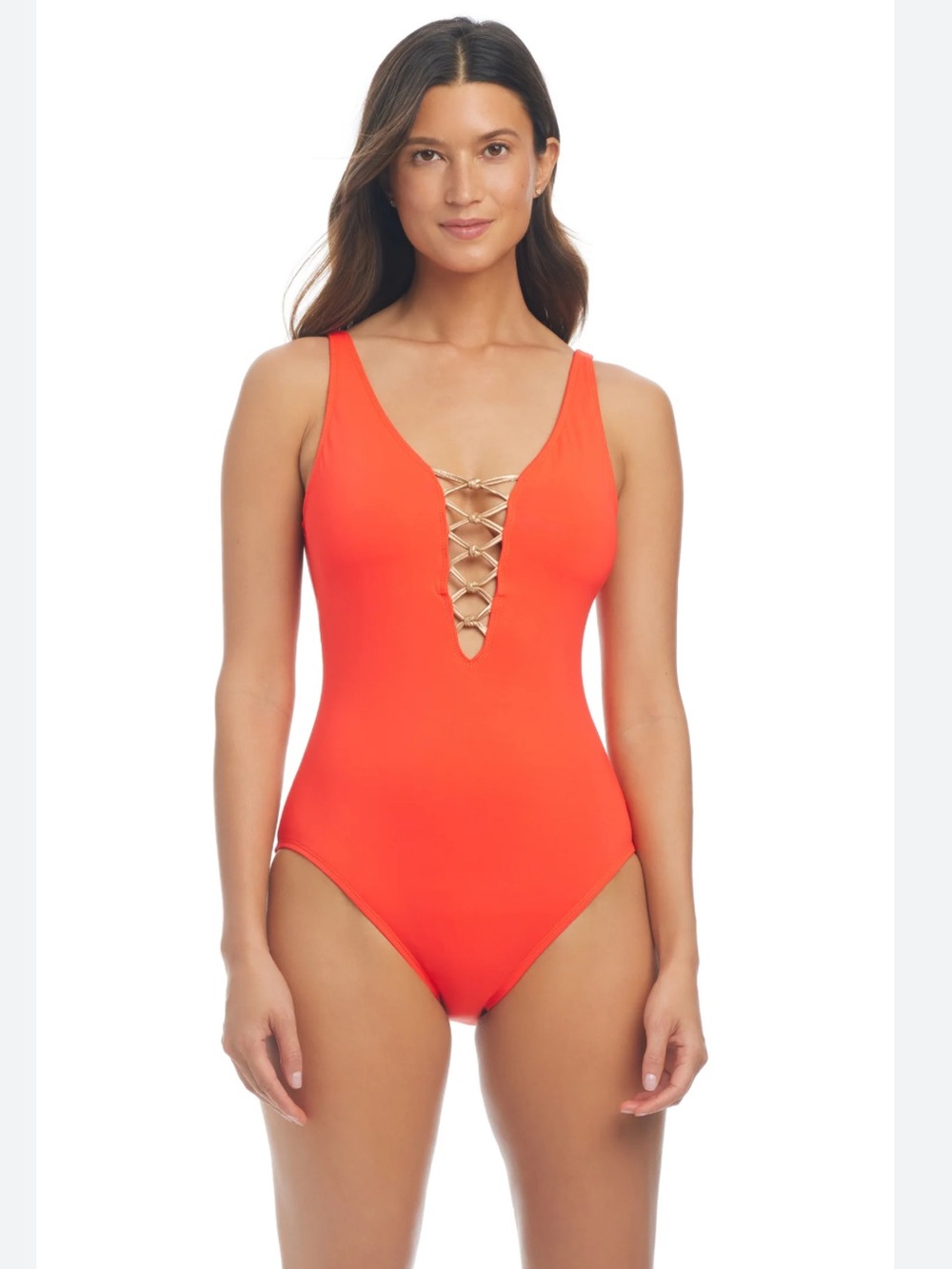 NWOT Bleu Rod Beattie Lets Get Knotty Lace-Up One-Piece Swimsuit